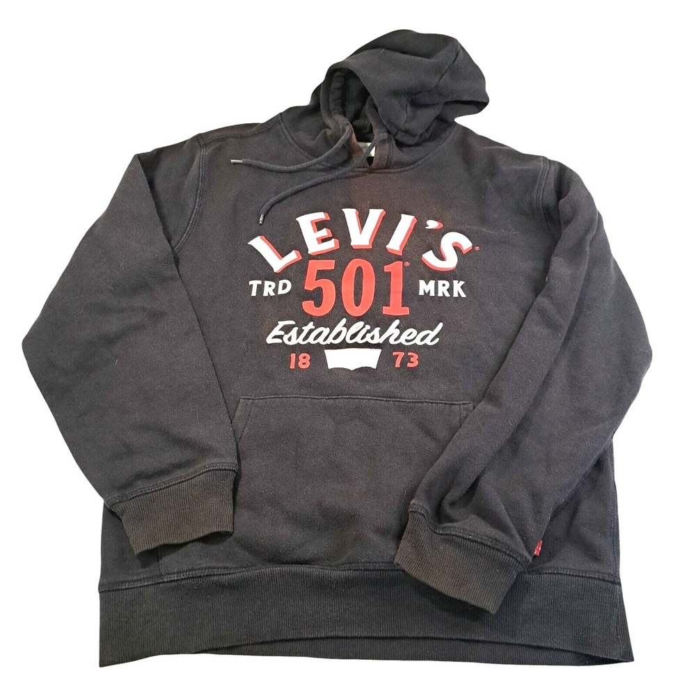 Levi's Hoodie Sweatshirt Black Pullover Drawstring Kangaroo Pockets‎